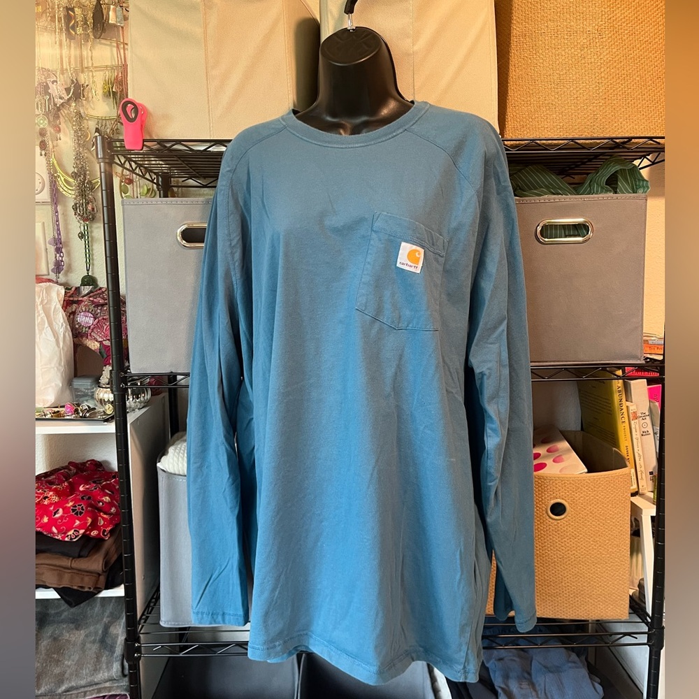 Carhartt Relaxed Fit Tee with Yellow Logo Trim - Blue